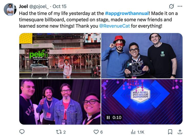 User review from @gojoel_ about App Growth Annual