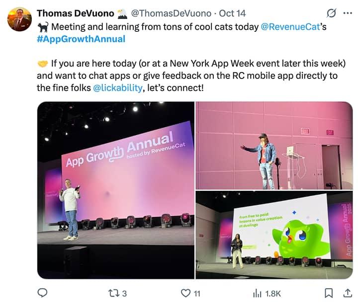 User review from @ThomasDeVuono about App Growth Annual
